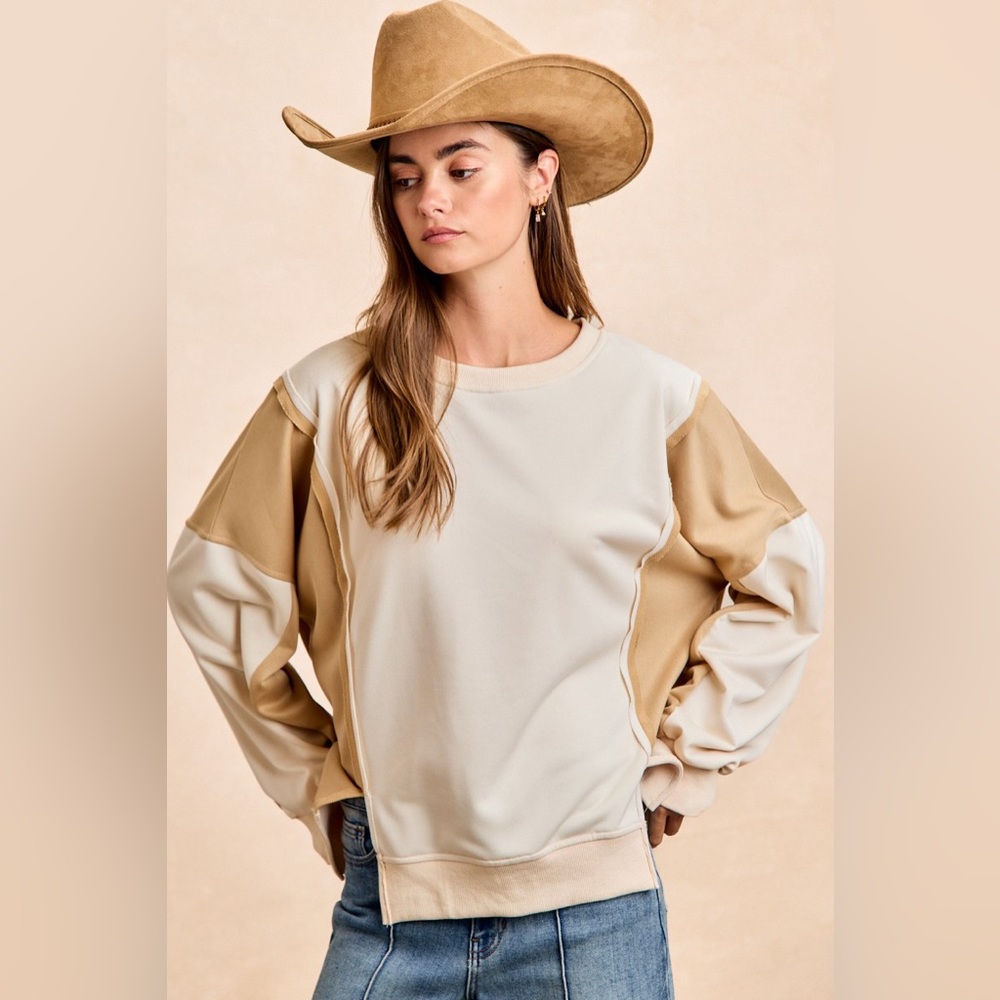 BiBi French Terry Color Block Top With Open Seam Detail
 Women's Top